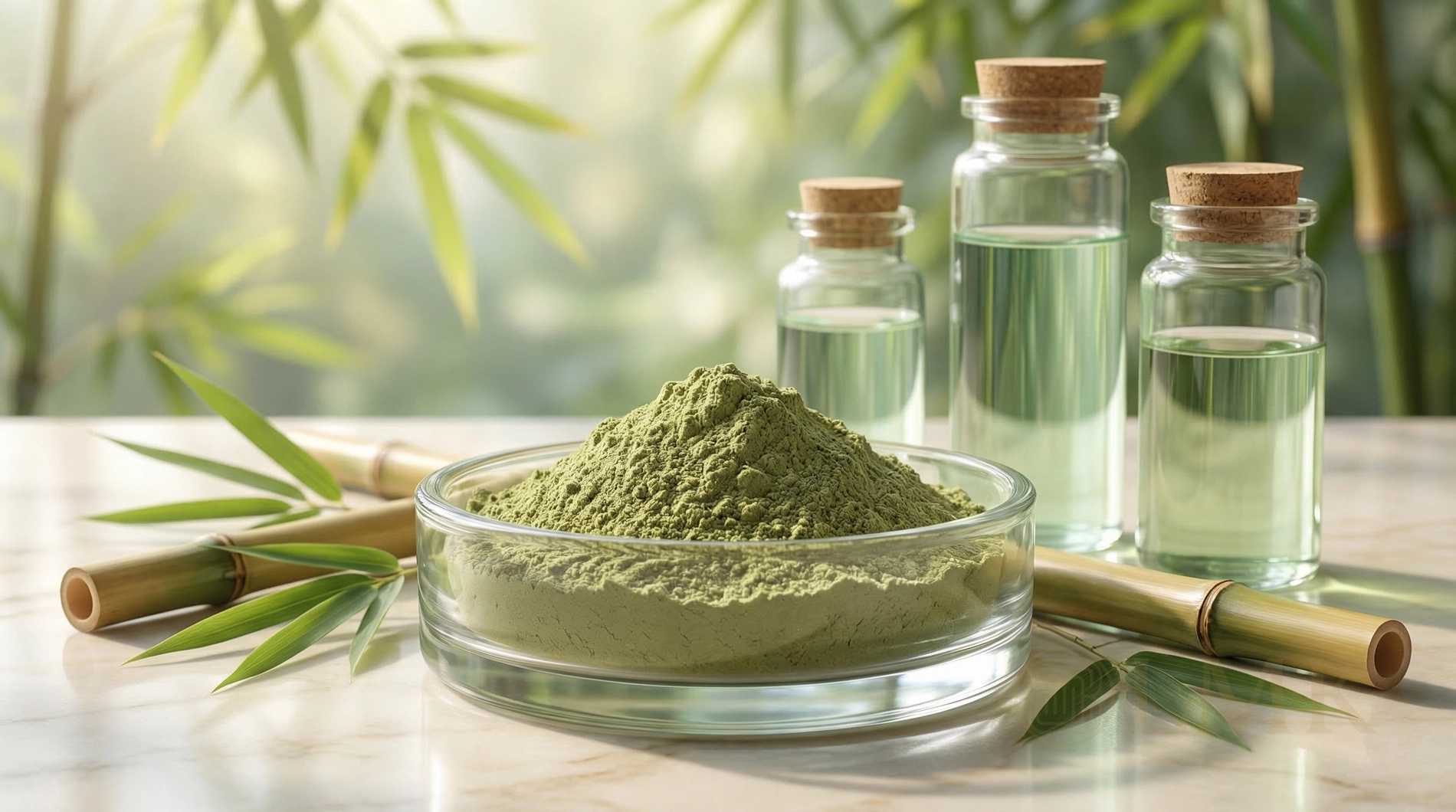 Bamboo extract giàu Silica từ tre tự nhiên giúp củng cố cấu trúc mô liên kết và làn da dẻo dai.